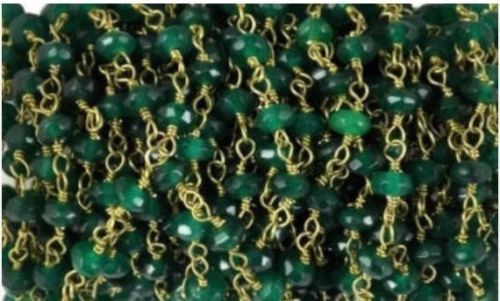5-25 Feet Emerald Green Chalcedony Rondelle Faceted 4-4.5mm Beads, Gold Wire