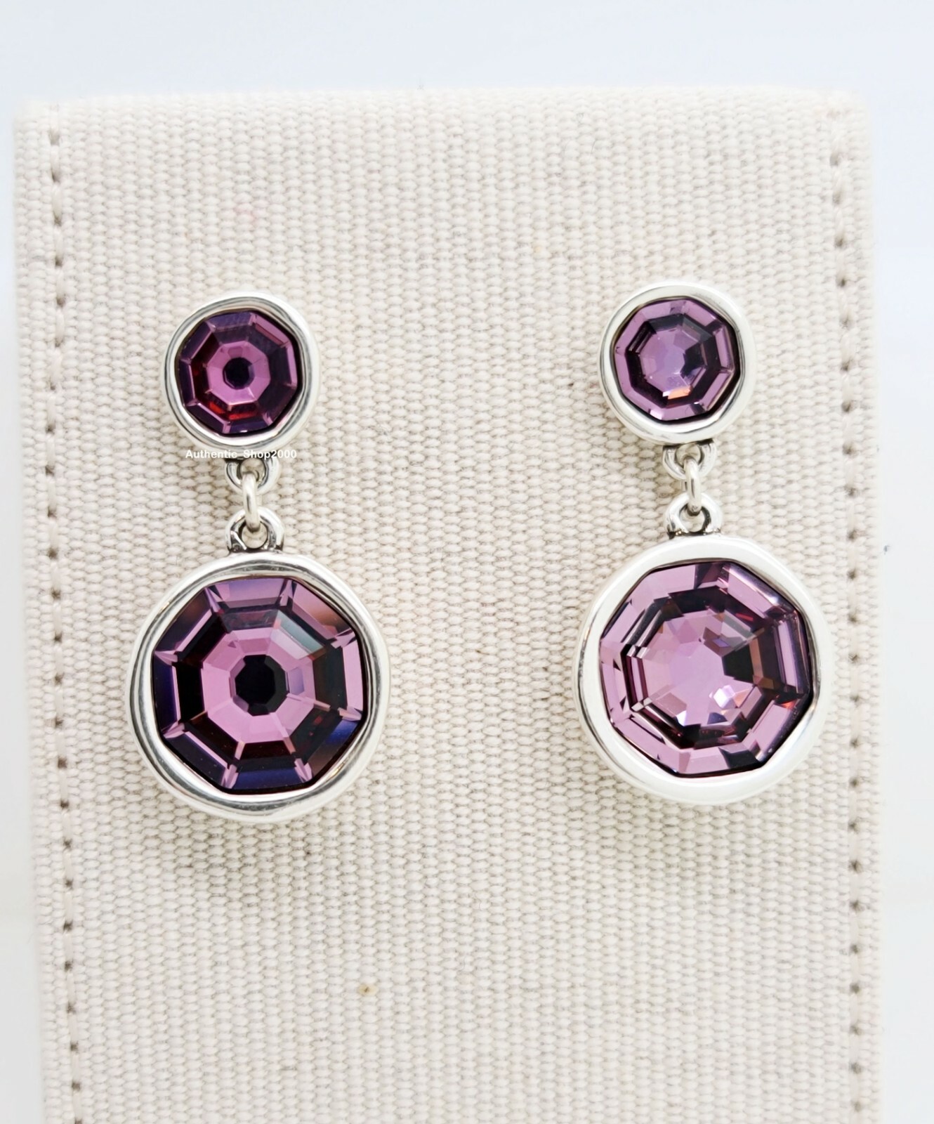 New UNO de 50 Silver Double Trouble Pink Swarovski Crystal Drop Earrings