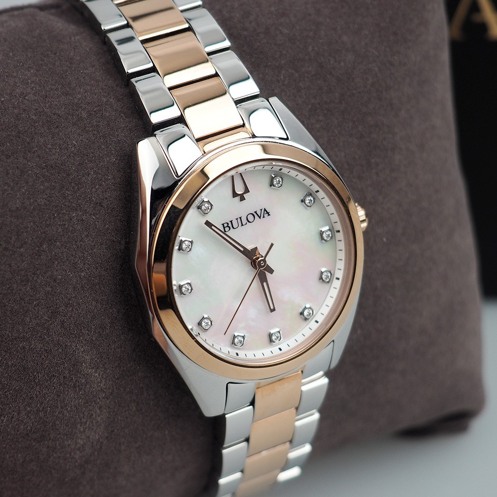 Bulova Surveyor 98P207 Diamond Mother of Pearl Dial Women’s Quartz Watch 31MM