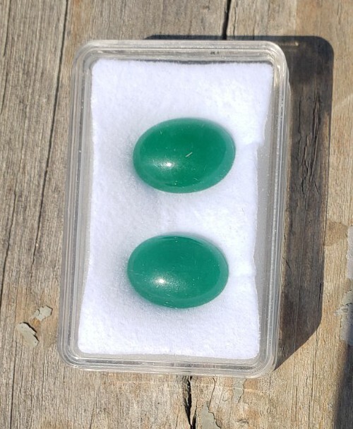 Green Malay Green Jade Quartz Pair Oval Cabochon All Natural No Heat/Treatment