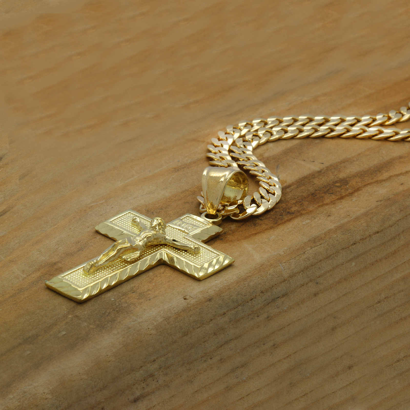 Men’s 18k Gold Plated JESUS CROSS (L) Hip-Hop Pendant 6mm Cuban Chain Necklace
