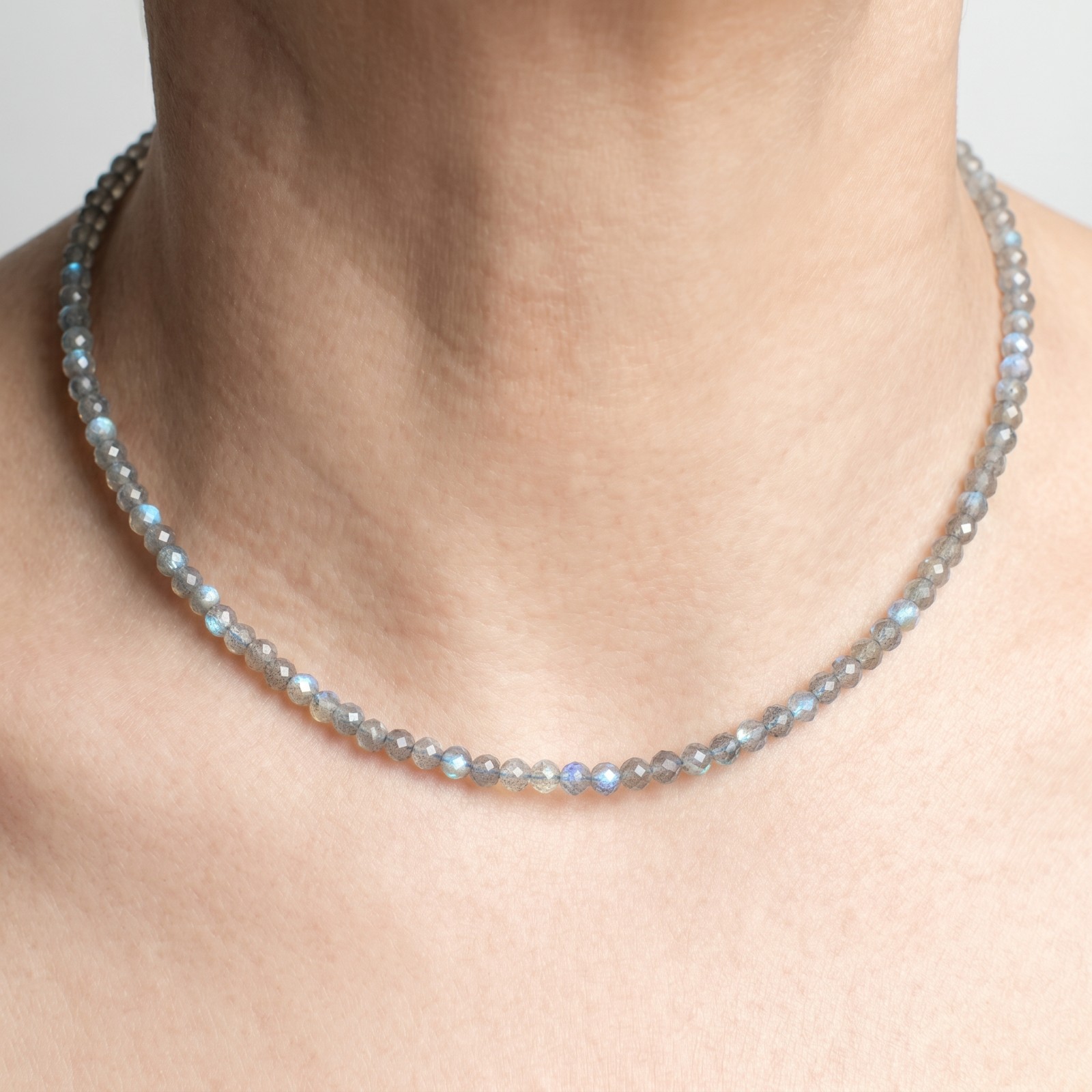 Natural Labradorite 4mm Faceted Bead Choker Dainty Boho Gemstone Necklace