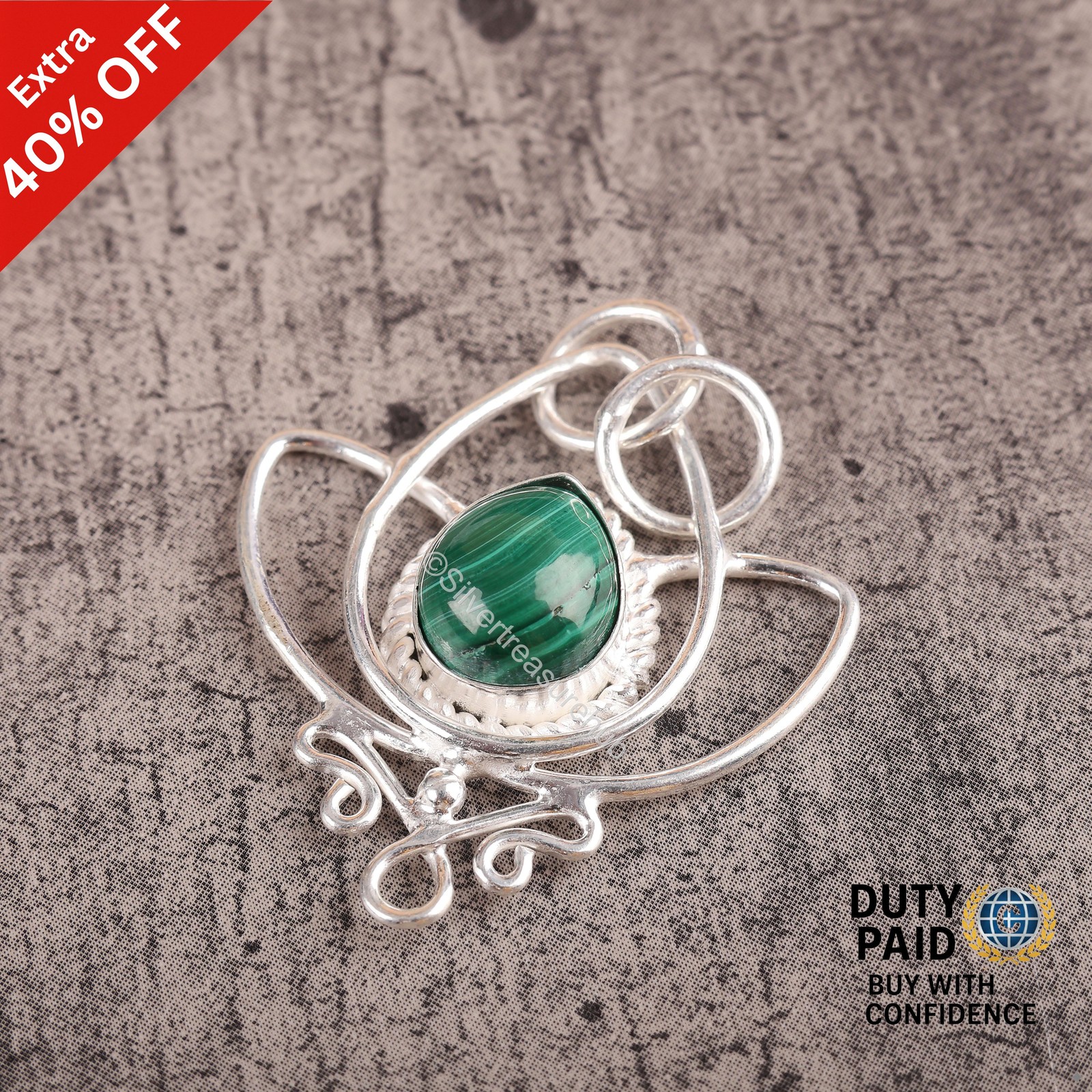 Pear Malachite Stone Heart Chakra Daughter Trendy Pendant 925 Sterling Silver