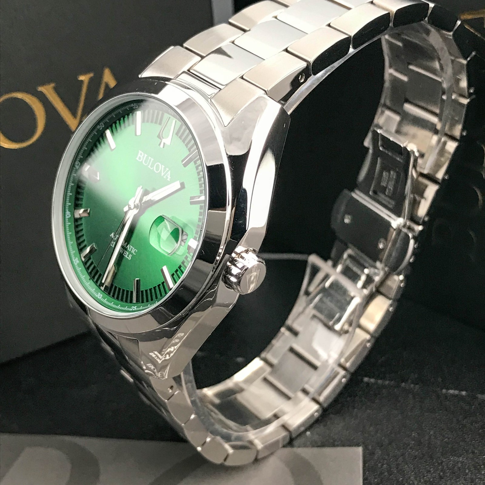 Bulova 96B429 Men’s Surveyor Automatic Green Dial Stainless Steel Watch 38mm