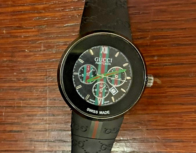 Gucci Pantcaon Swiss Made Multi-Dial Wristwatch Black Rubber Band Rose Gold Case