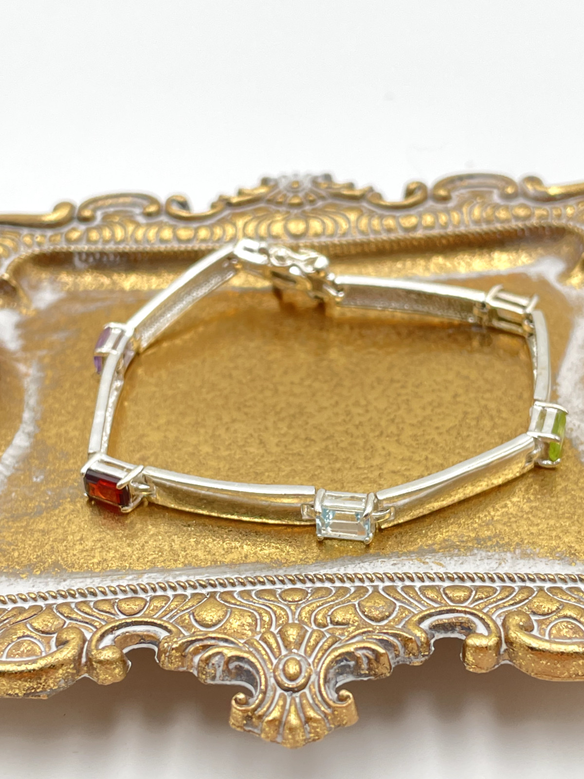 STERLING SILVER 925 MULTICOLOR GEMSTONE 7″ 5 mm Wide BRACELET 10.6g