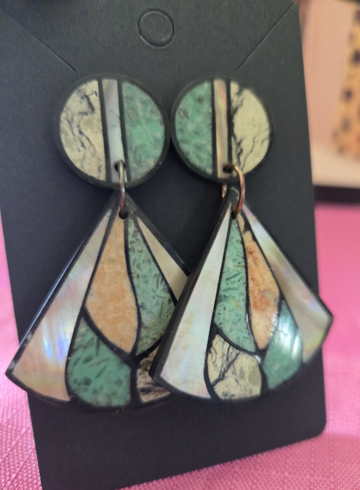 Multicolor Green Beige Geometric Dangle Drop Earrings Resin Acrylic Butterfly
