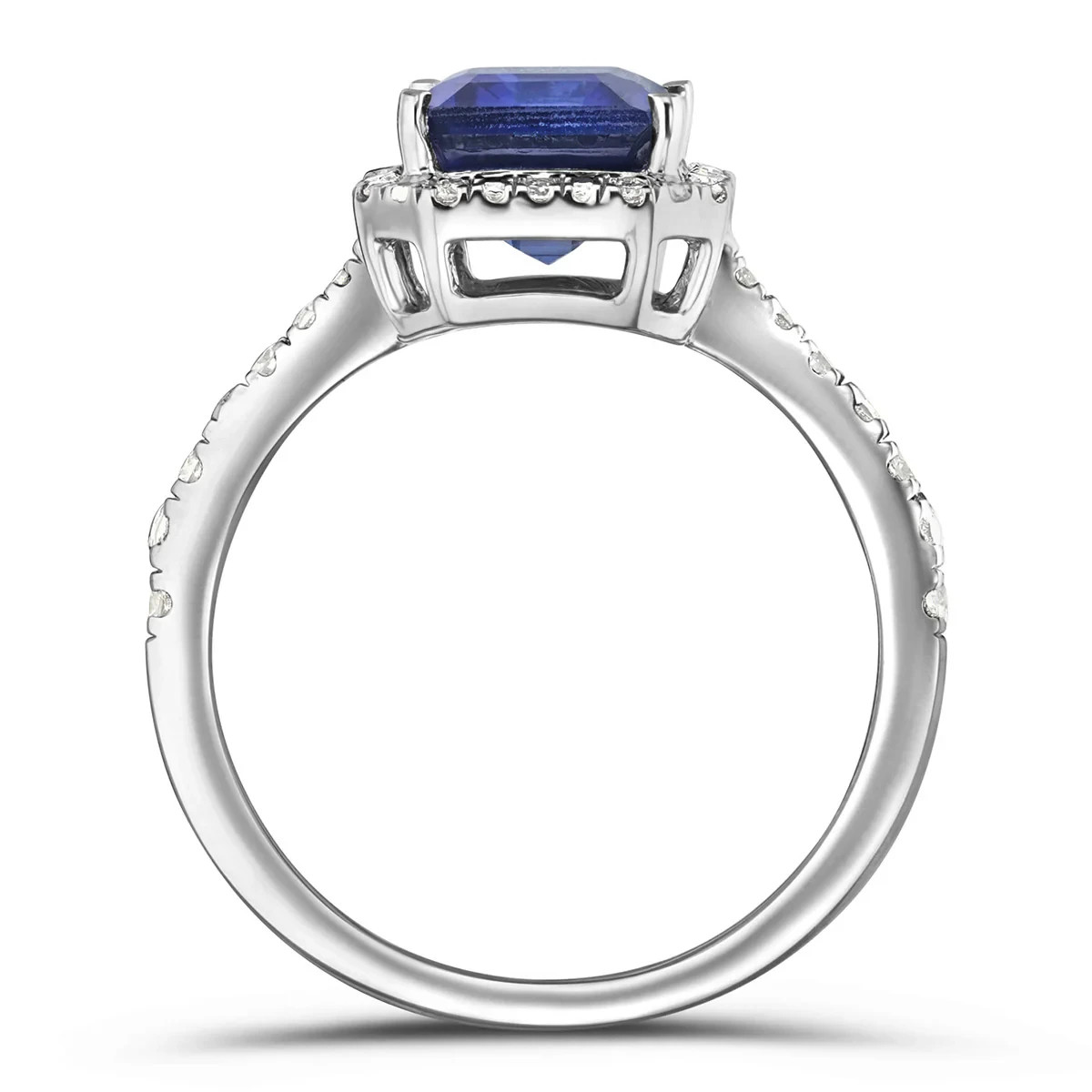 Emerald Cut 3.25 Ct Lab Created Diamond Women Ring Blue Sapphire 14K White Gold