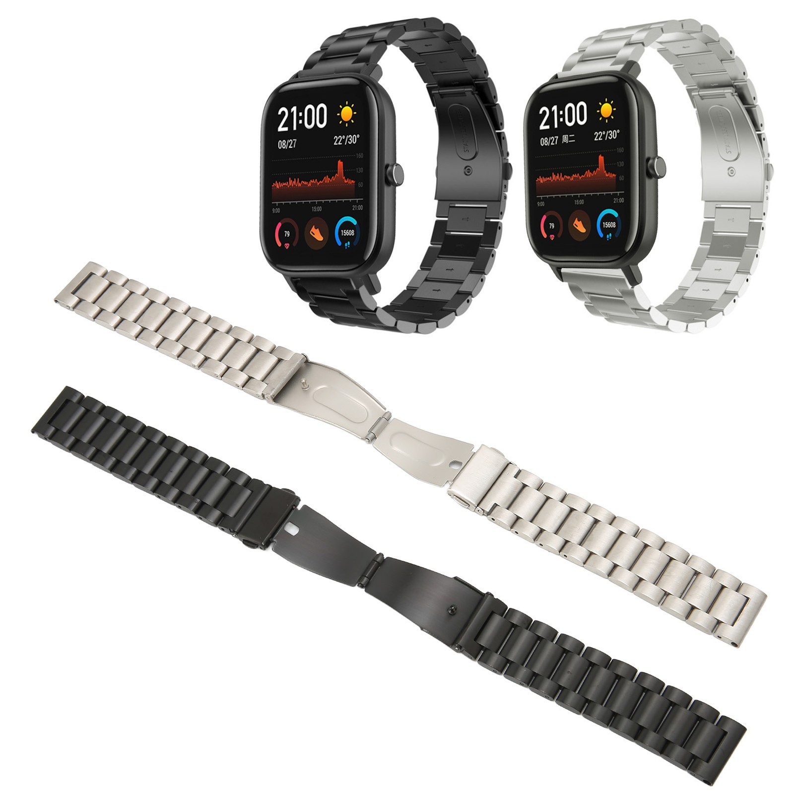 Smartwatch Band 20mm Double Buckle Wrist Strap Matel With Watch Pin For