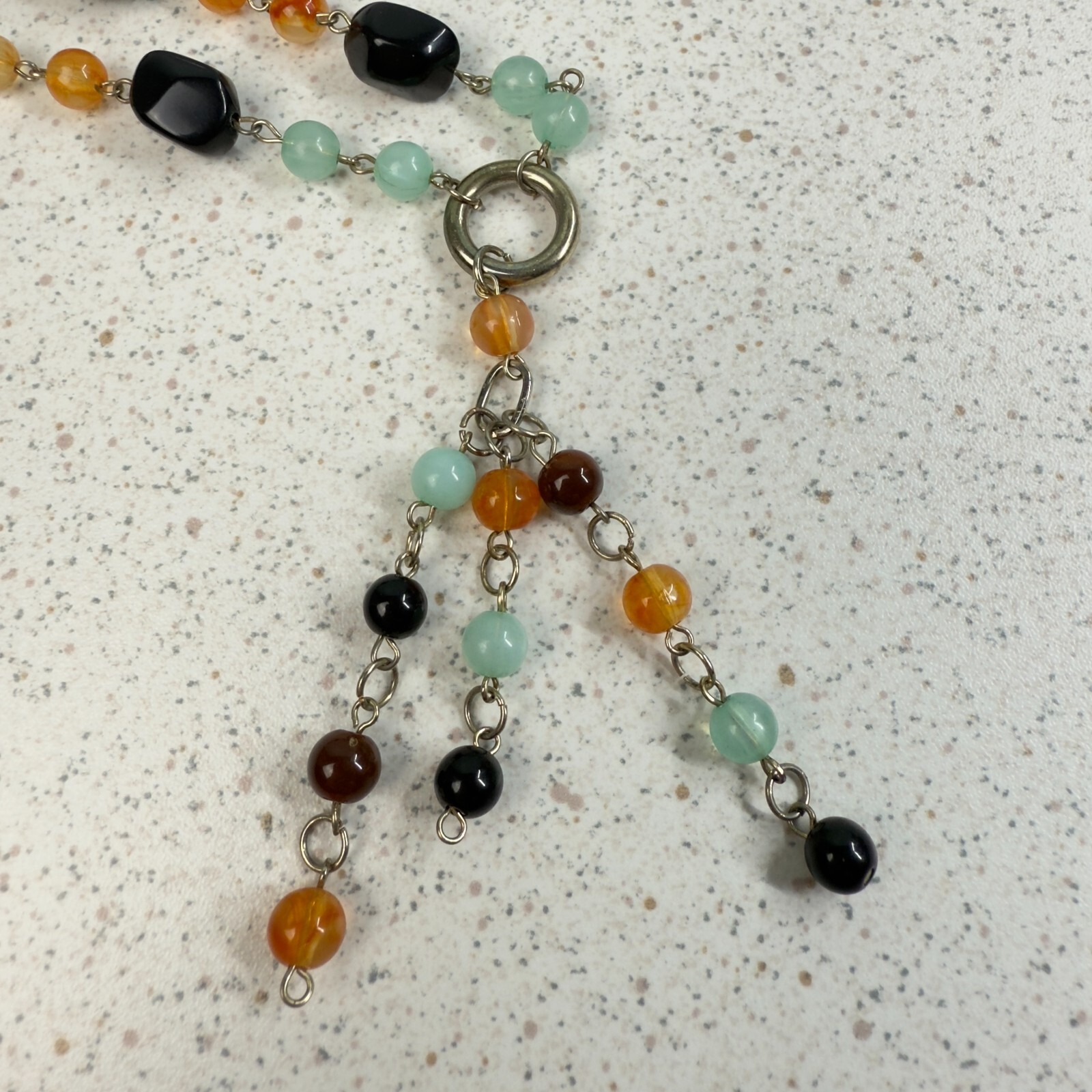 Multi Color Black Amber Brown Blue Stone Beaded Drop Dangle Necklace Earring Set