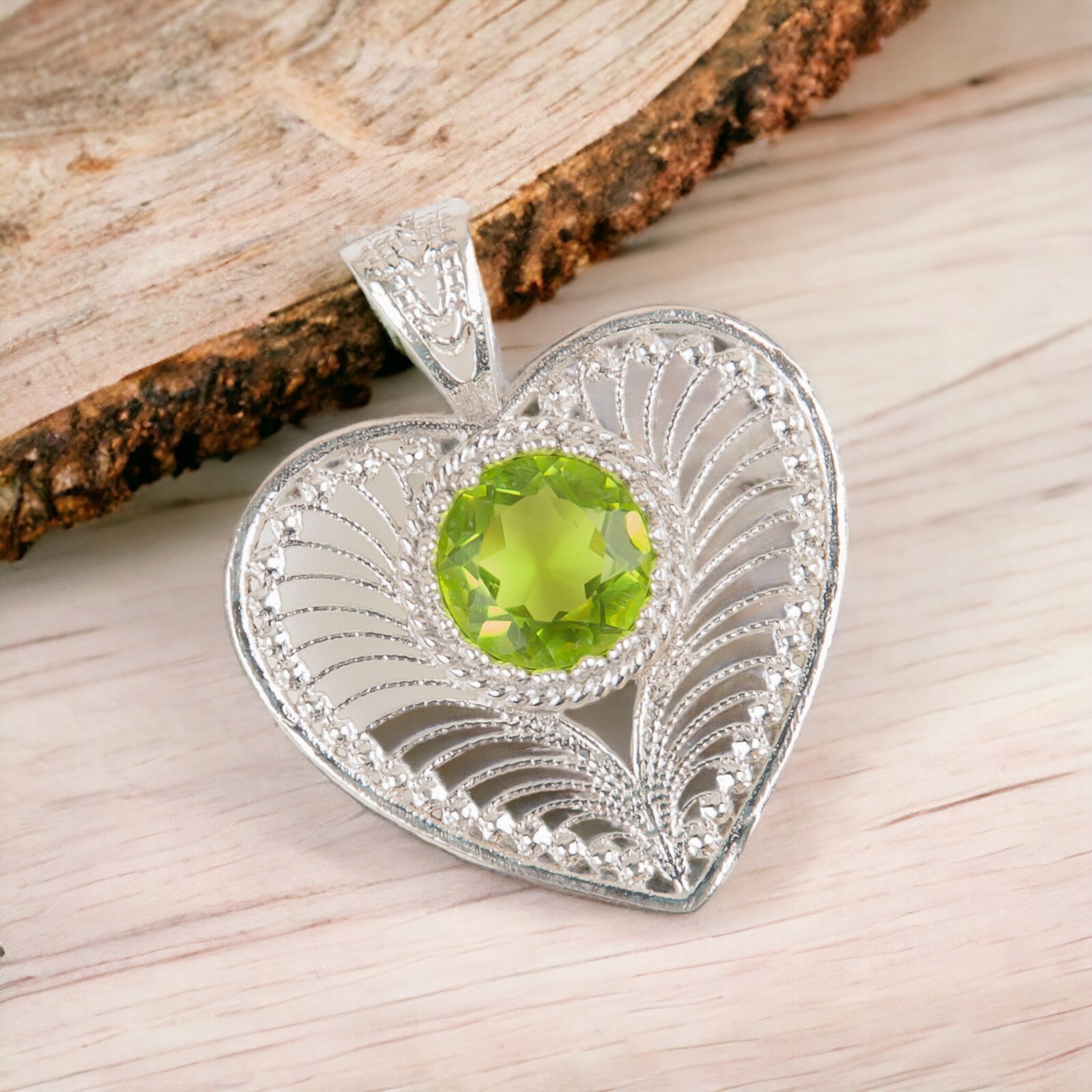 Peridot Gemstone Jewelry 925 Silver Handmade Pendant 1.4″ For Anniversary Gifts