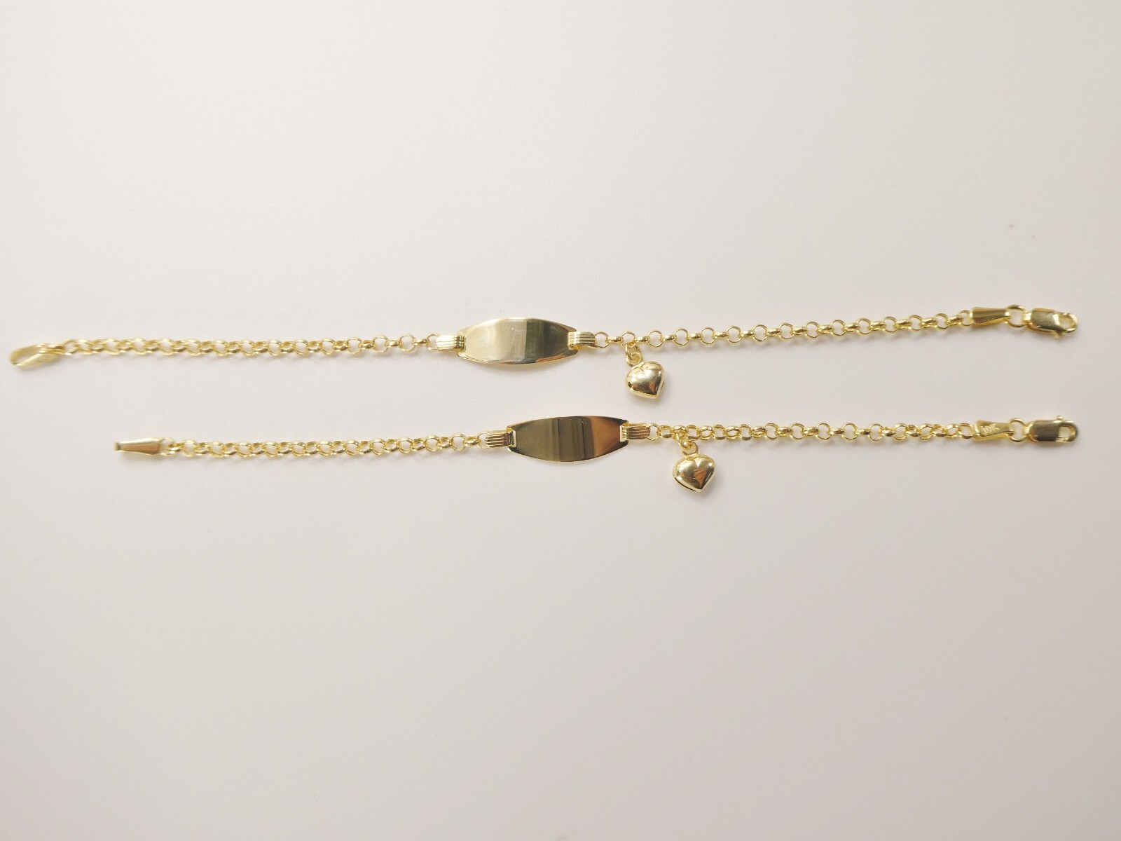 10L REAL SOLID YELLOW GOLD HEART DANGLING ID BRACELET