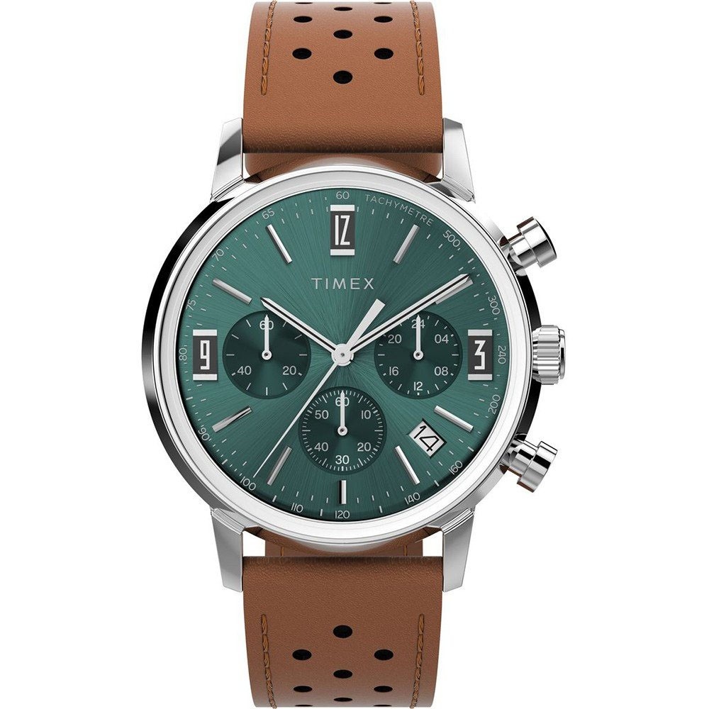 Timex TW2W10100 Men’s Marlin Brown Leather Band Green Dial Chronograph Watch