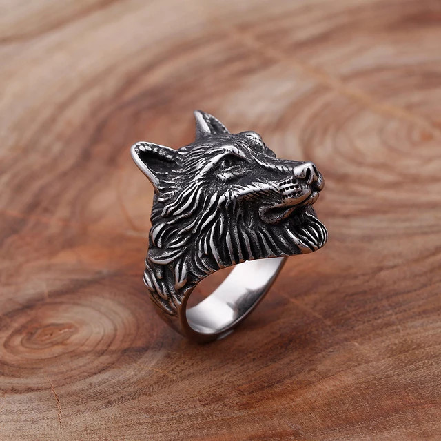 Stainless Steel Biker Wolf Ring For Men Sizes 8-12