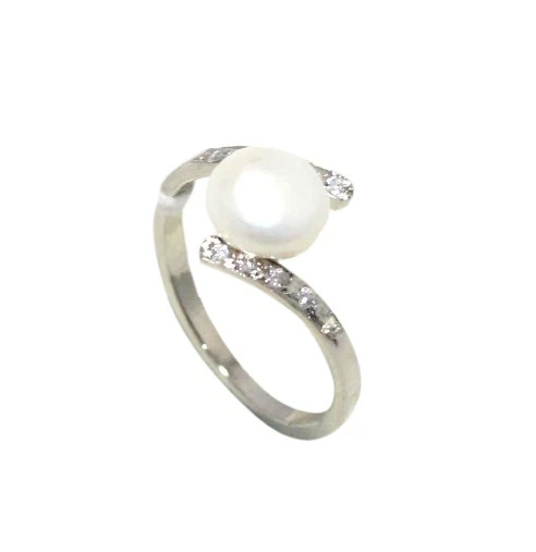 925 Sterling Silver Ring Pearl Gem Stone & Zircon Women Handmade Gift