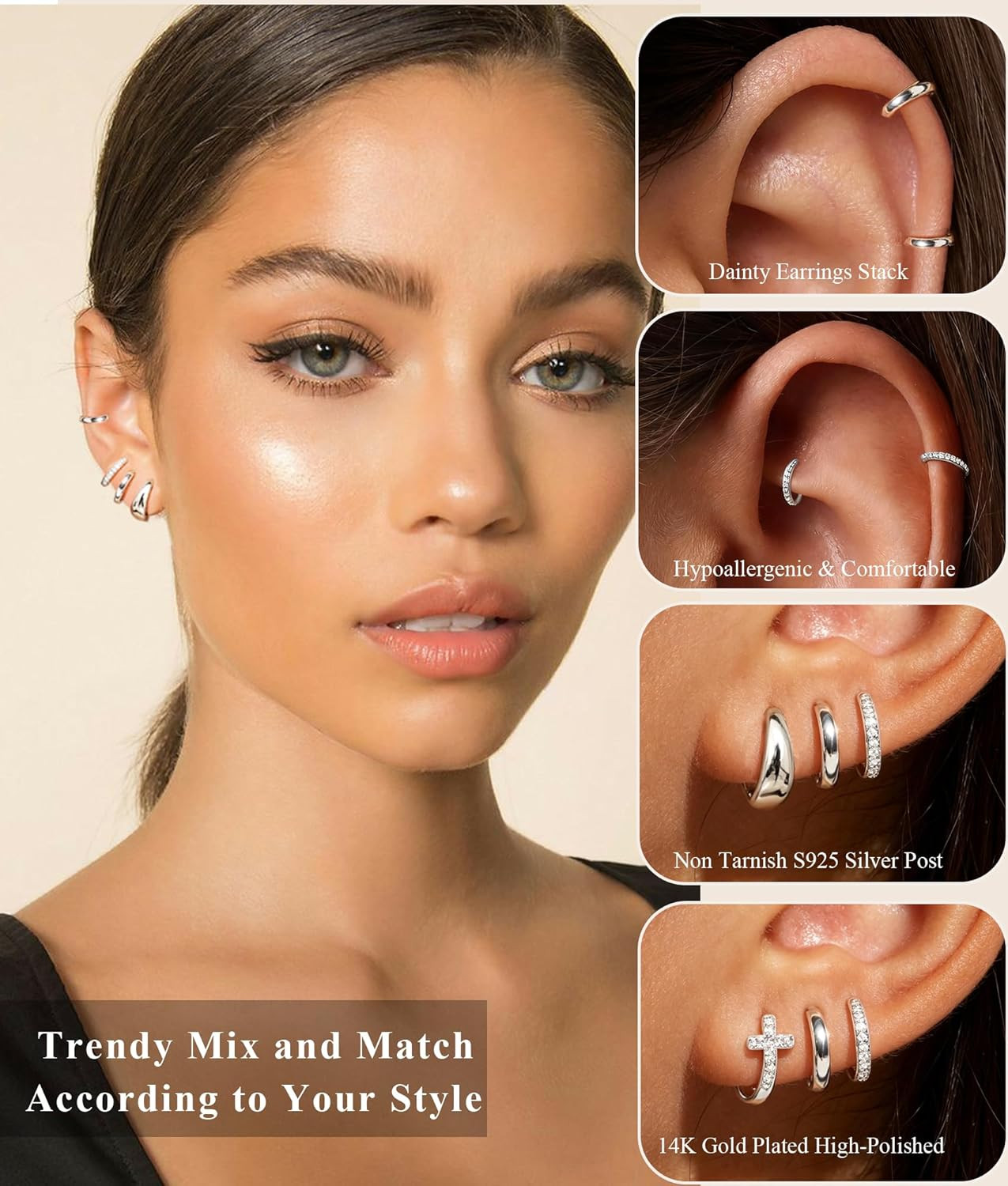 Jewelry for Her Gift 3 Pairs 925 Sterling Silver Earrings for Women Non Tarnish