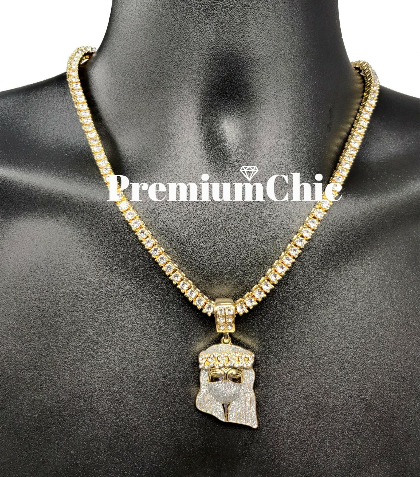 ICED Jesus Pendant Necklace w Rope Chain or Tennis Chain Mens Plated CZ Jewelry