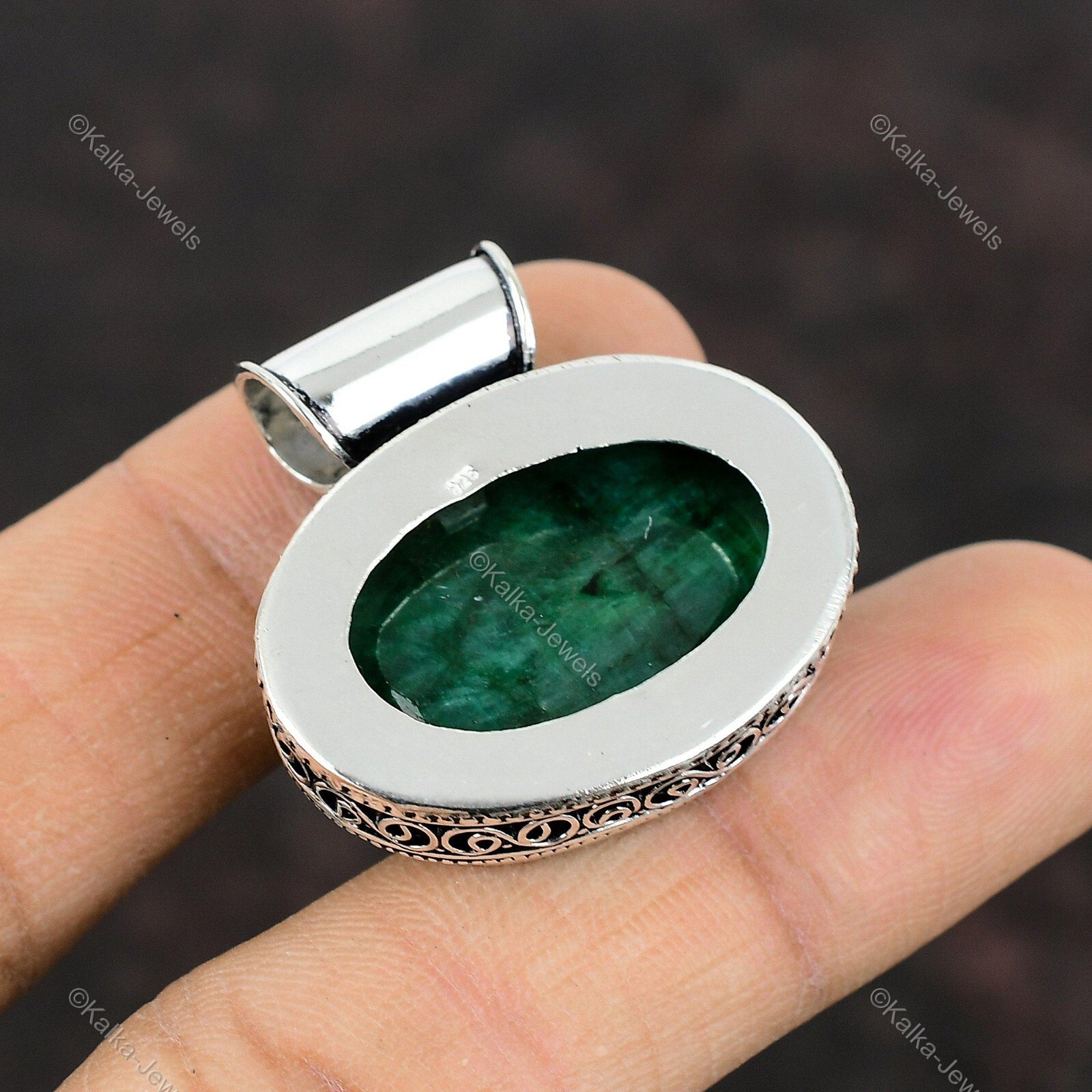 Natural Zambian Emrald Gemstone 925 Sterling Silver Pendant Vintage For Girls