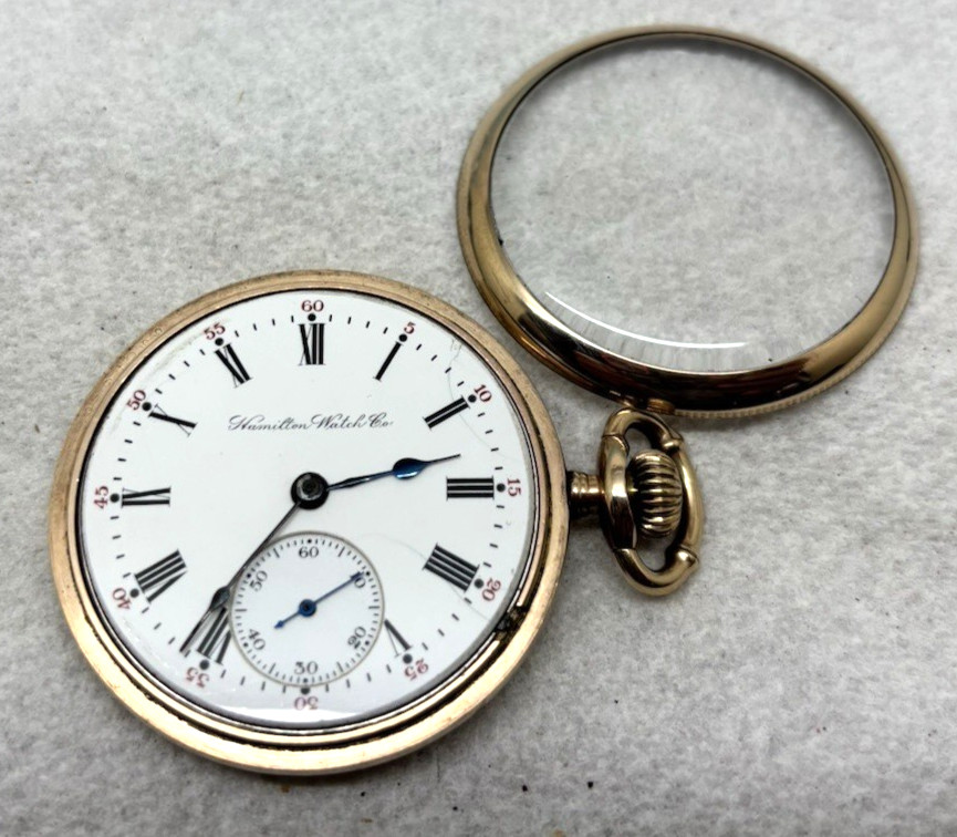 HAMILTON POCKET WATCH, 16S, 17J, GRADE 975, VTG 1909, GF CASE, SERVICED