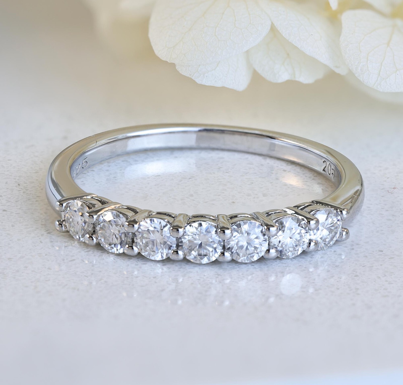7-Stone Moissanite VVS1 Wedding Band Sterling Silver Anniversary Ring 4.5-9 S37B