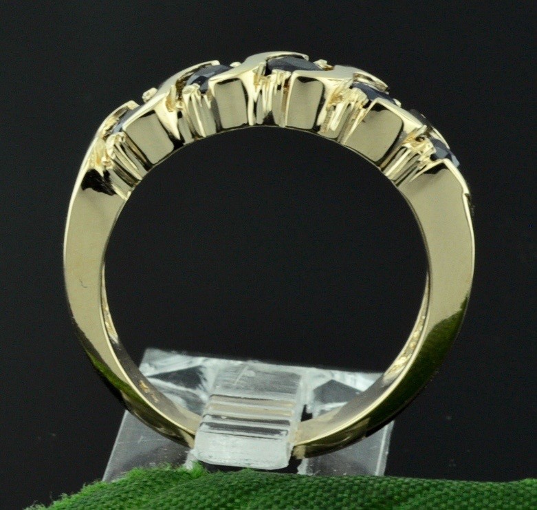 14k Solid yellow gold Natural Blue Sapphire ring 1.00 ct 5 stone ring
