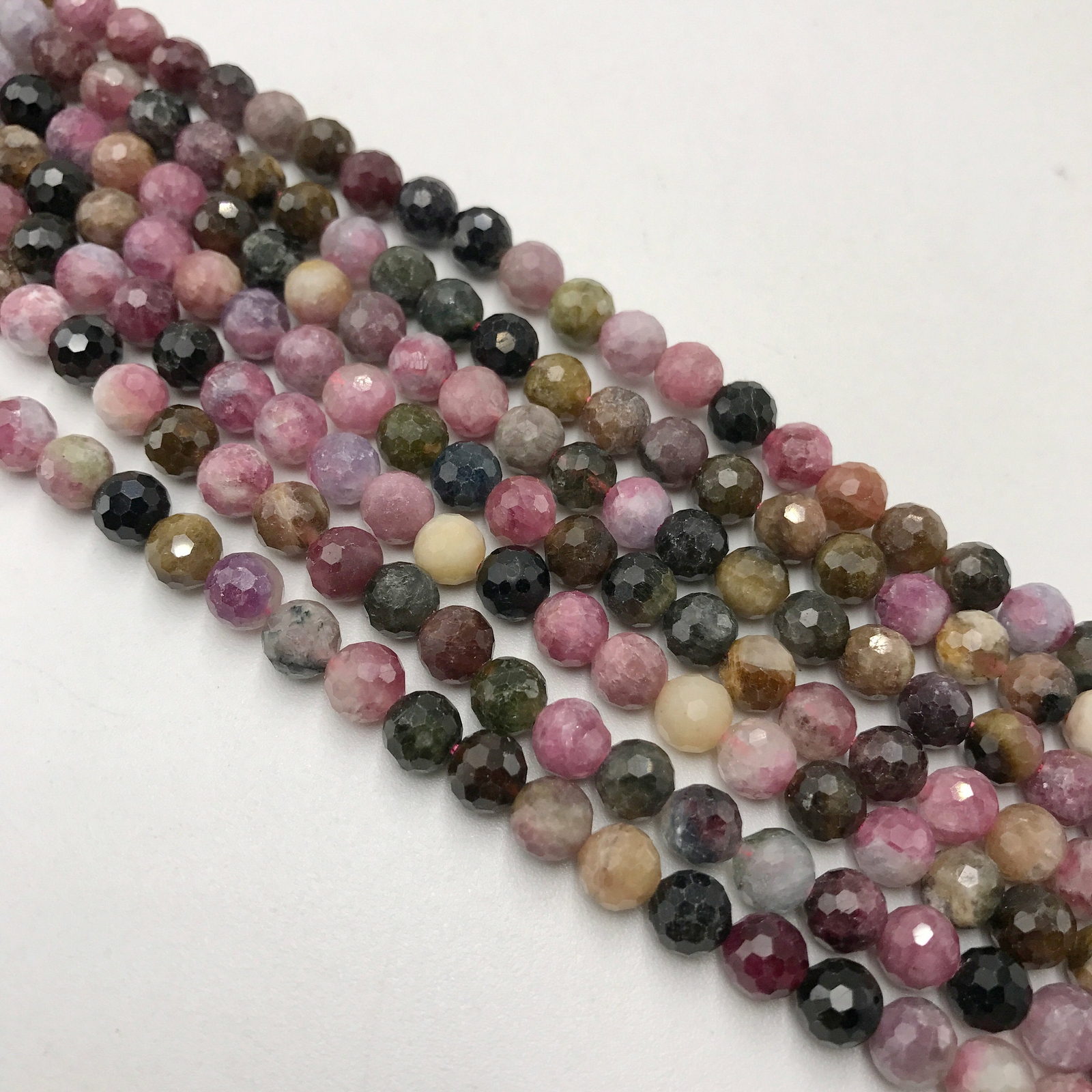 Multi Color Tourmaline Faceted Round Beads 5mm 6mm 15.5″ Strand