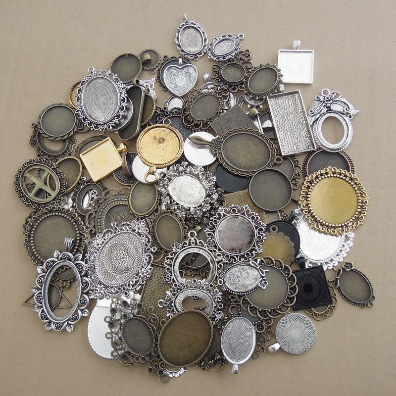 10Pcs Mixed Color Multi-Style Alloy Cameo Setting Base Pendant Jewelry Findings