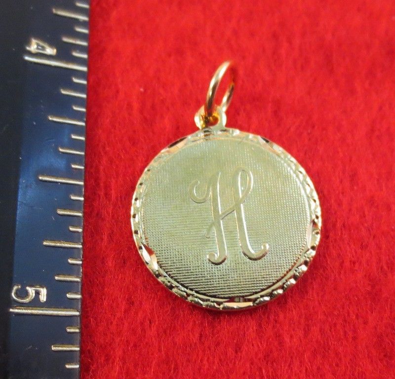 LETTERS A-Z, 14 KT GOLD PLATED ROUND INITIAL DISC CHARM PENDANT
