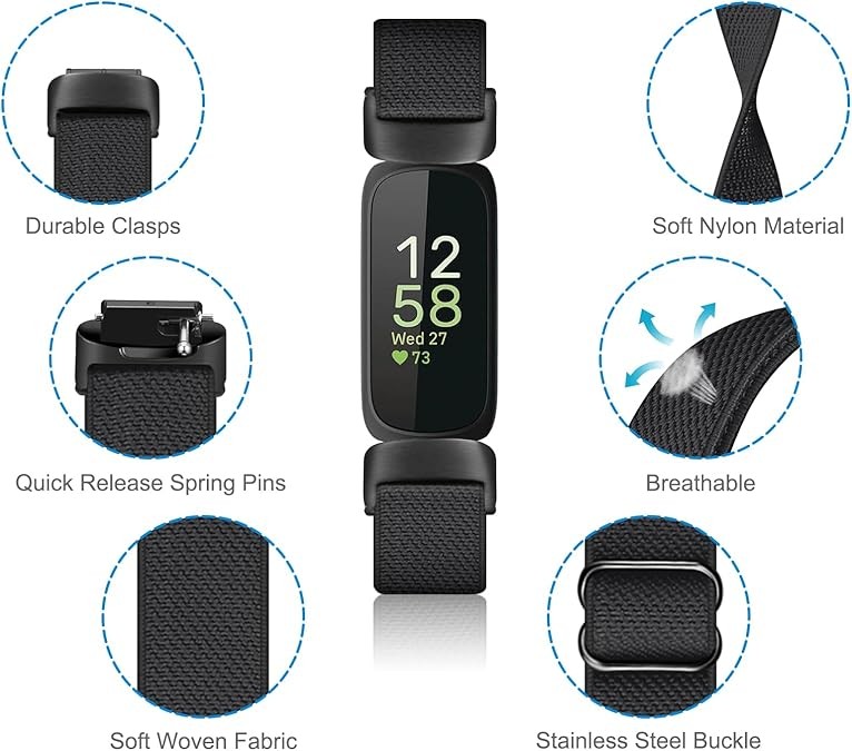 For Fitbit Inspire 2/Inspire HR Elastic Band Stretchy Nylon Loop Strap Wristband