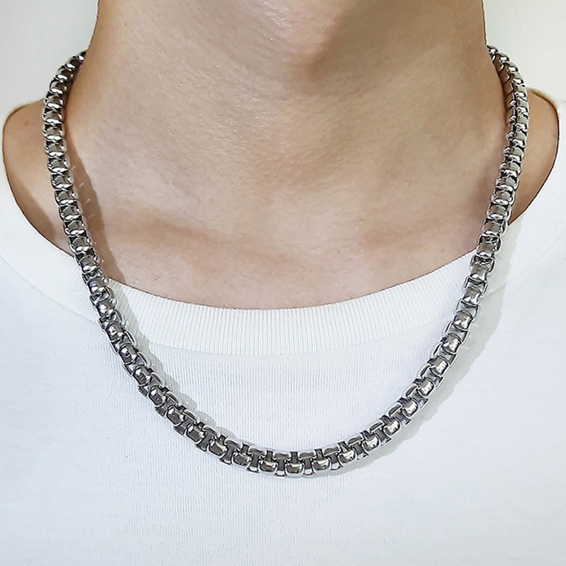 2/3/4/5/7mm 16-40″ Smooth Box Rope Silver Stainless Steel Chain Necklace