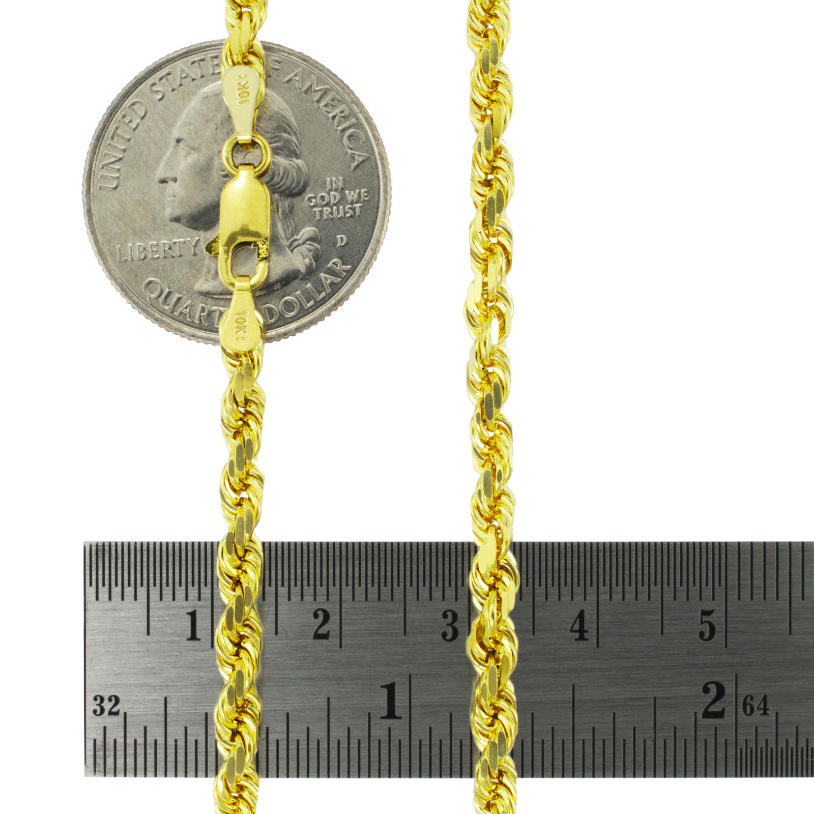 10k Yellow Solid Gold 4mm Mens Diamond Cut Rope Chain Necklace Italian Made 20″