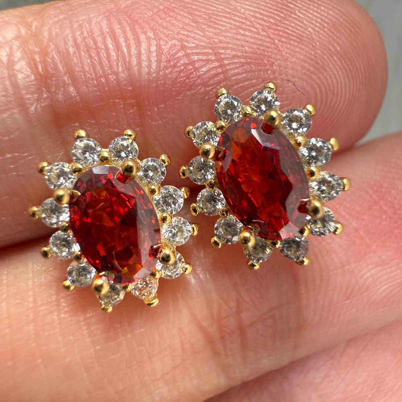 925 Sterling Silver Earrings 6x4mm Natural Rhodolite Garnet Zircon Flower Gift
