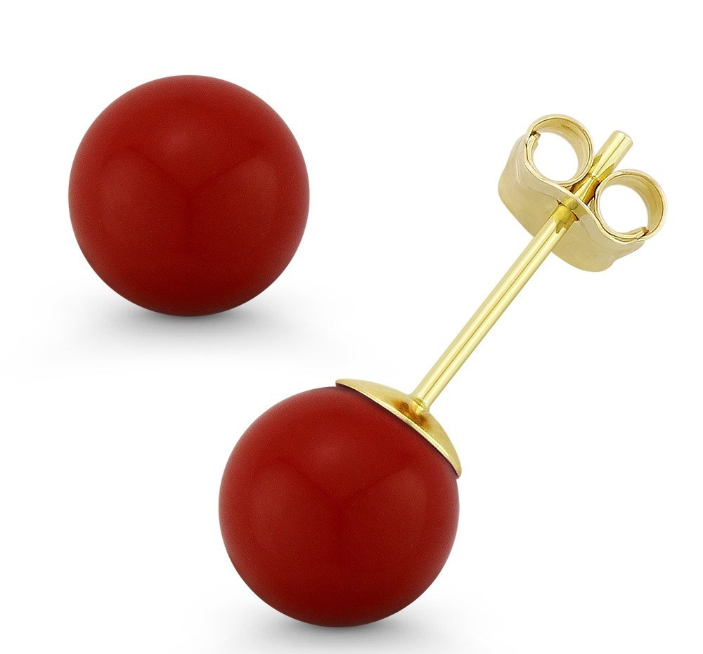 3mm to 10mm Red Coral Ball Studs Pushback Stud Earrings in 14k 14kt Yellow Gold