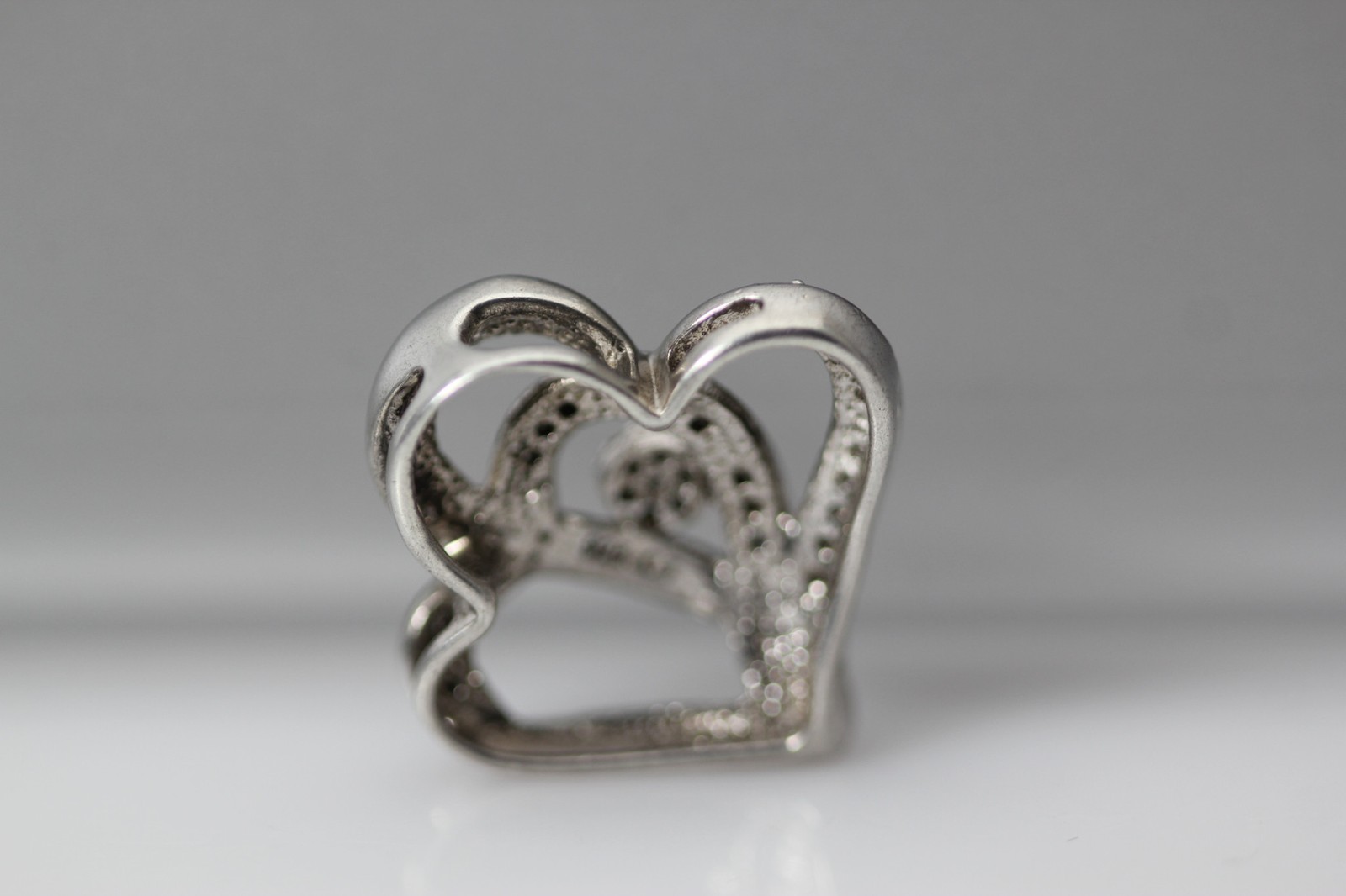 925 Sterling Silver Diamond Double Heart Pendant 3.2 Grams (PEN10252)