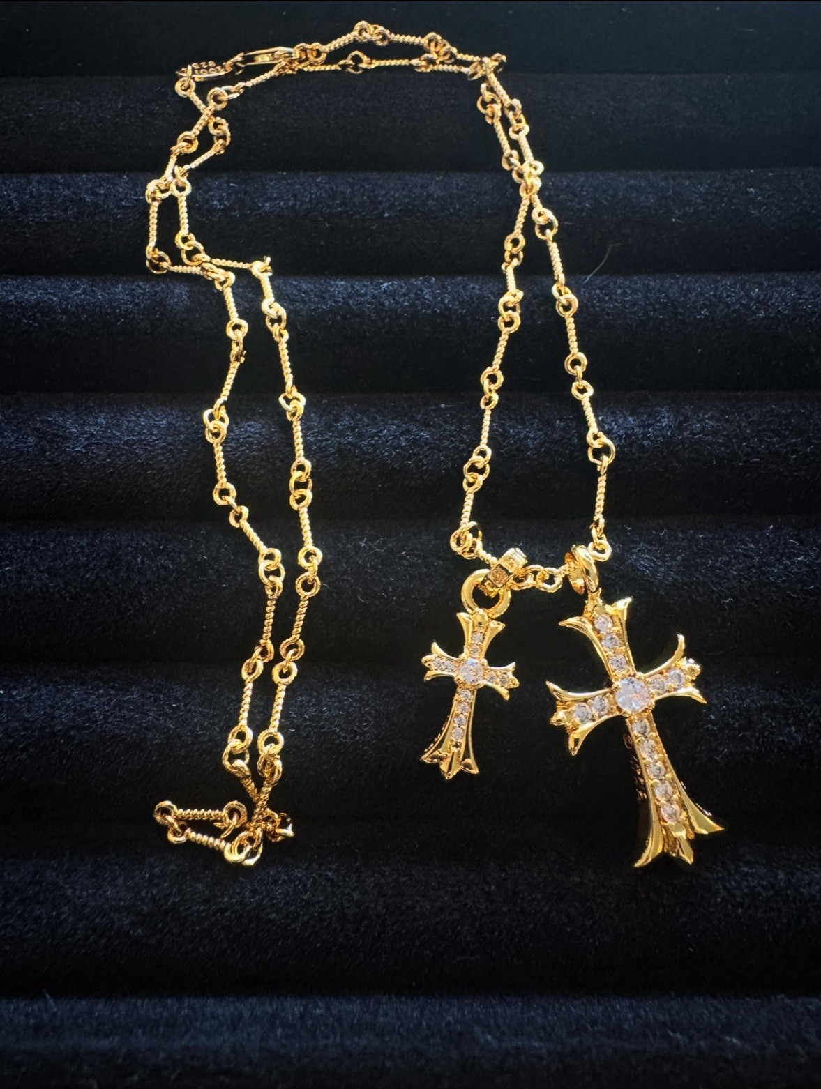 Gothic Cross Gold Plated White Gemstone Necklace 55cm Chain Length