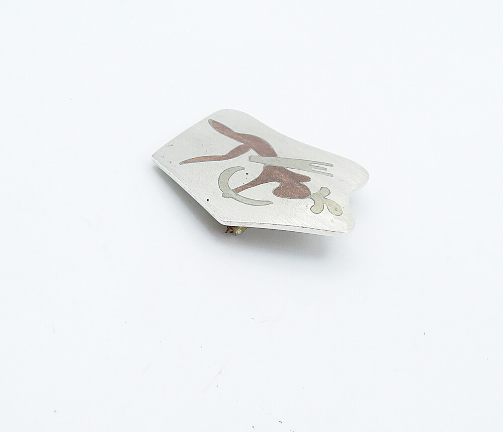 MEXICO 925 Sterling Silver Vintage 2 Tone Warrior Figure Brooch Pin BP2886