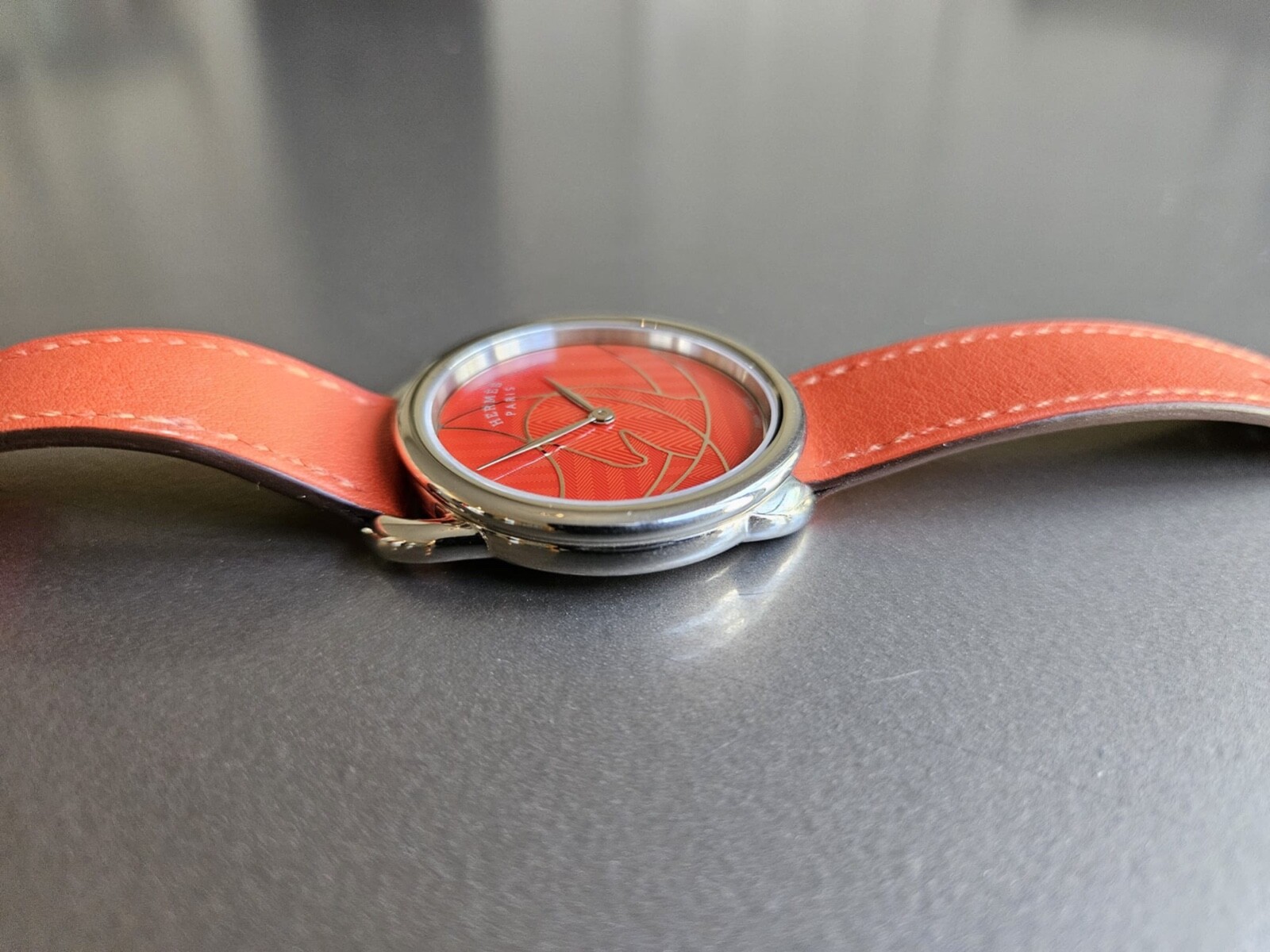 Hermes Arceau Red Horse Knight Outline “Casaque” Quartz Timepiece; Rare+Cool