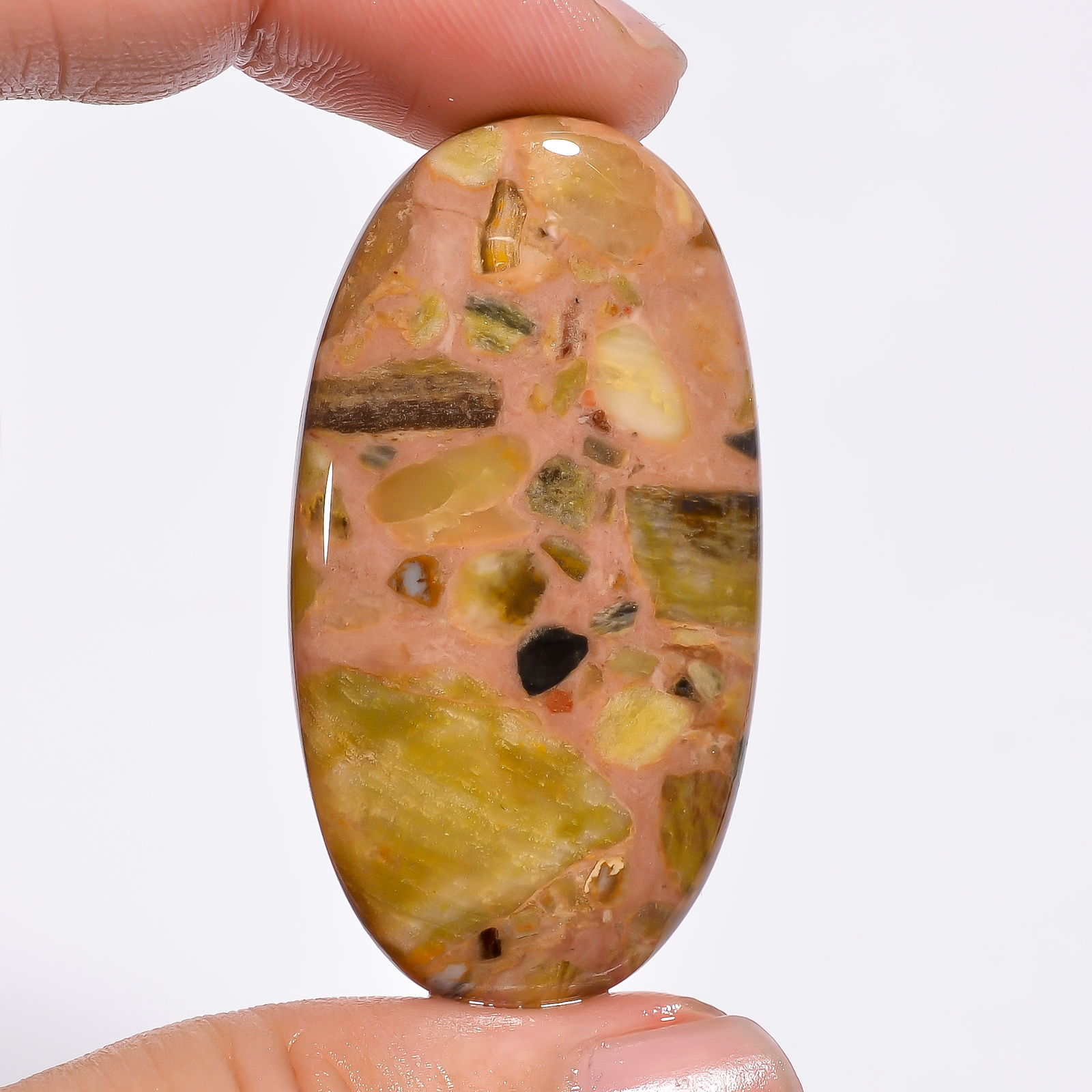 100% Natural Chert Breccia Oval Shape Cabochon Loose Gemstone 56 Ct. 47X24X5 mm