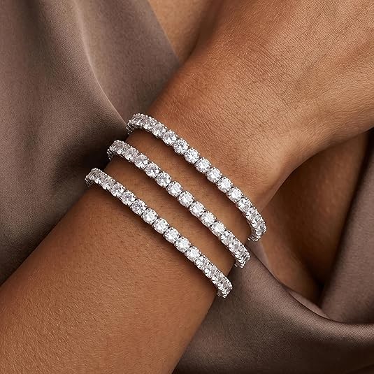 925 Sterling Silver Bracelets for Women Stack, Trendy Tennis Bangle Cuff Jewelry