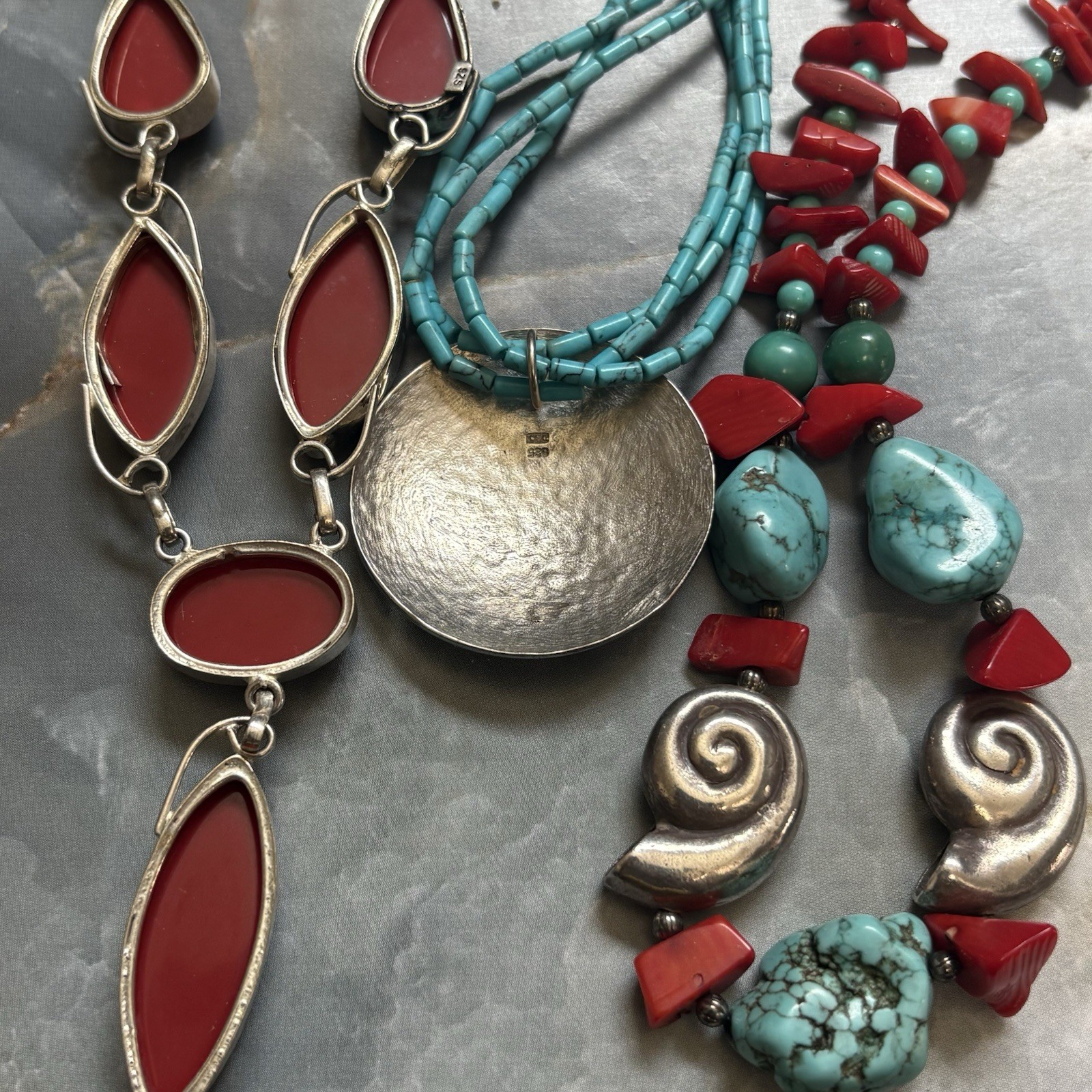 925 Sterling Silver Southwest Lot Turquoise Coral Real & Faux Necklace Bangles