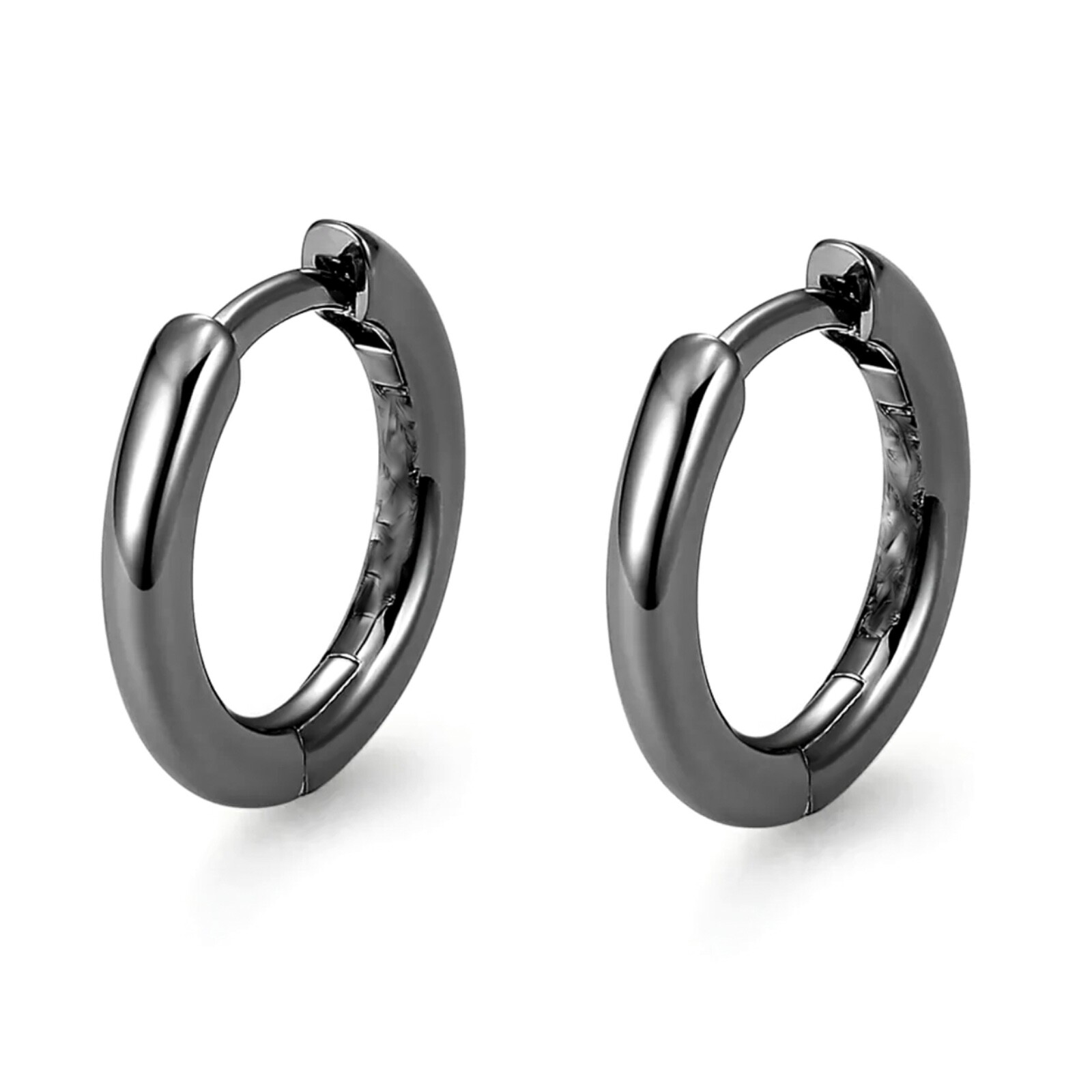 Classic Elegant Pure Solid 925 Sterling Silver Black Small Hoop Earrings