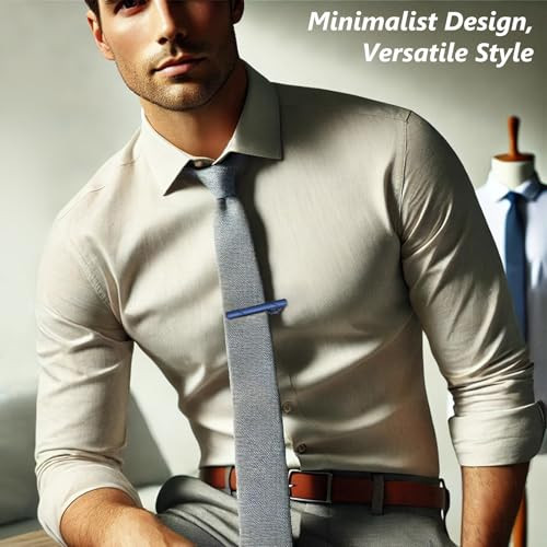4 Pack Tie Clips for Men – Black, Gold, Blue, and Silver Tie Bar Set for