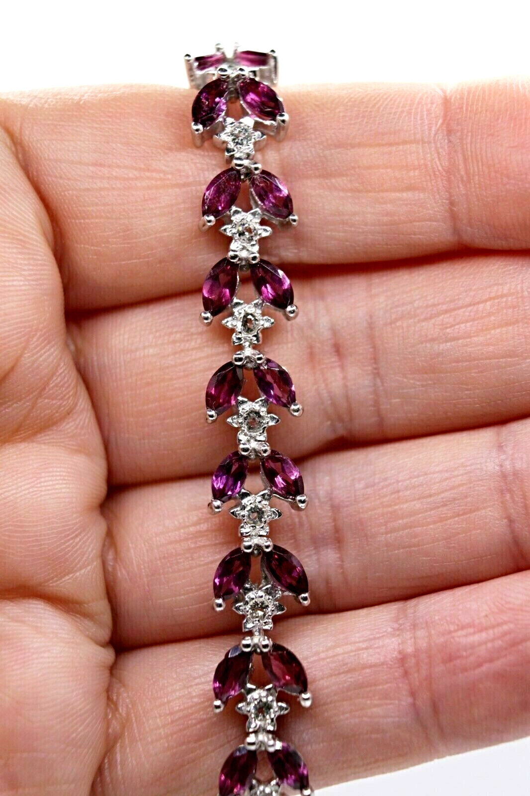 Silver Bracelet Rhodolite Genuine Natural Mined Gems Solid Sterling 7 1/2 Inch