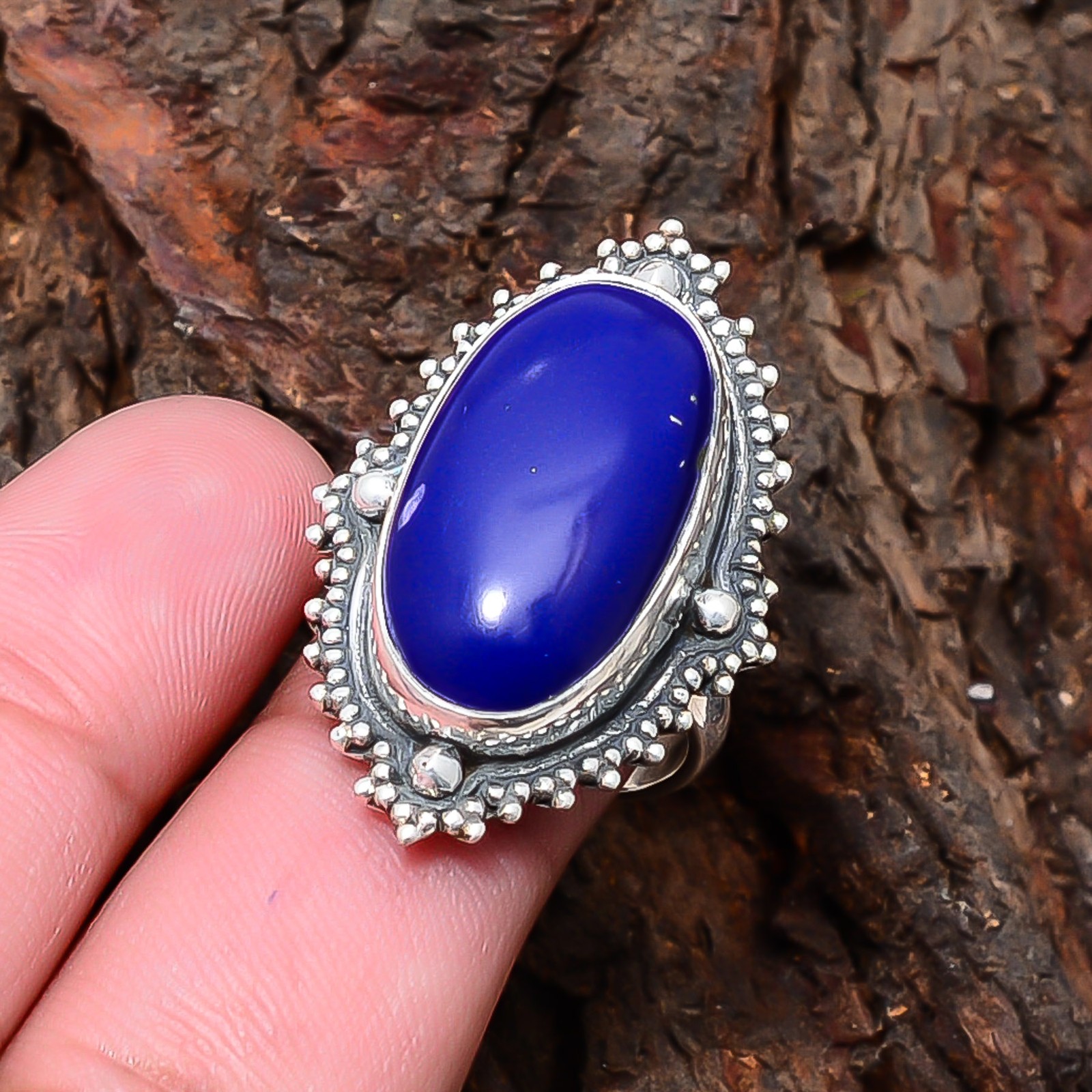 Lapis Lazuli Sterling Silver Bold Oval Statement Ring S.7.5 R125420
