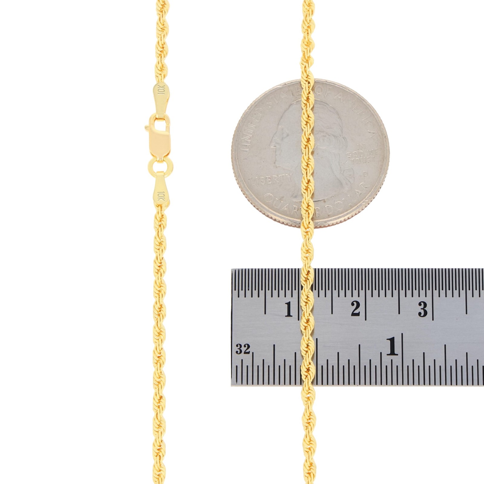 10K Yellow Gold 2mm Italian Diamond Cut Rope Chain Bracelet or Anklet 7″ 8″ 9″