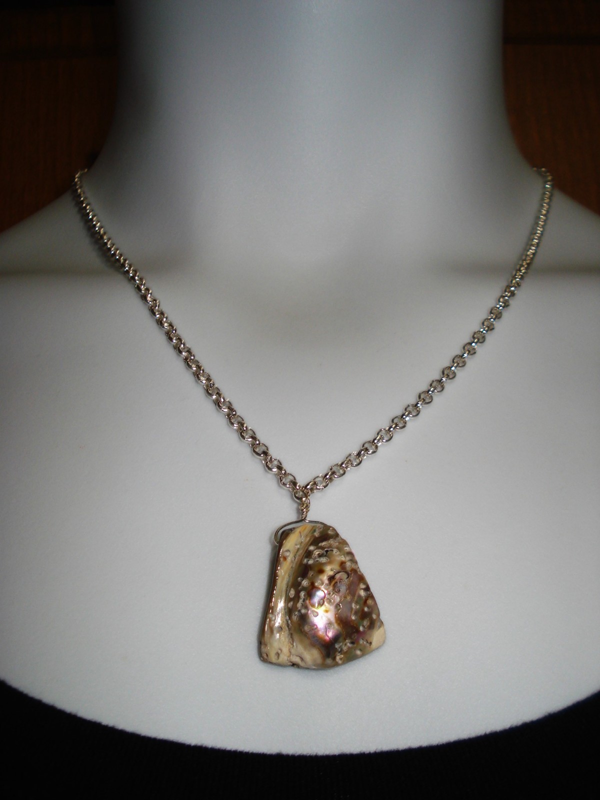 19 1/2″ Outershell Abalone Thick Triangular Pendant Lobster Clasp OOAK Necklace