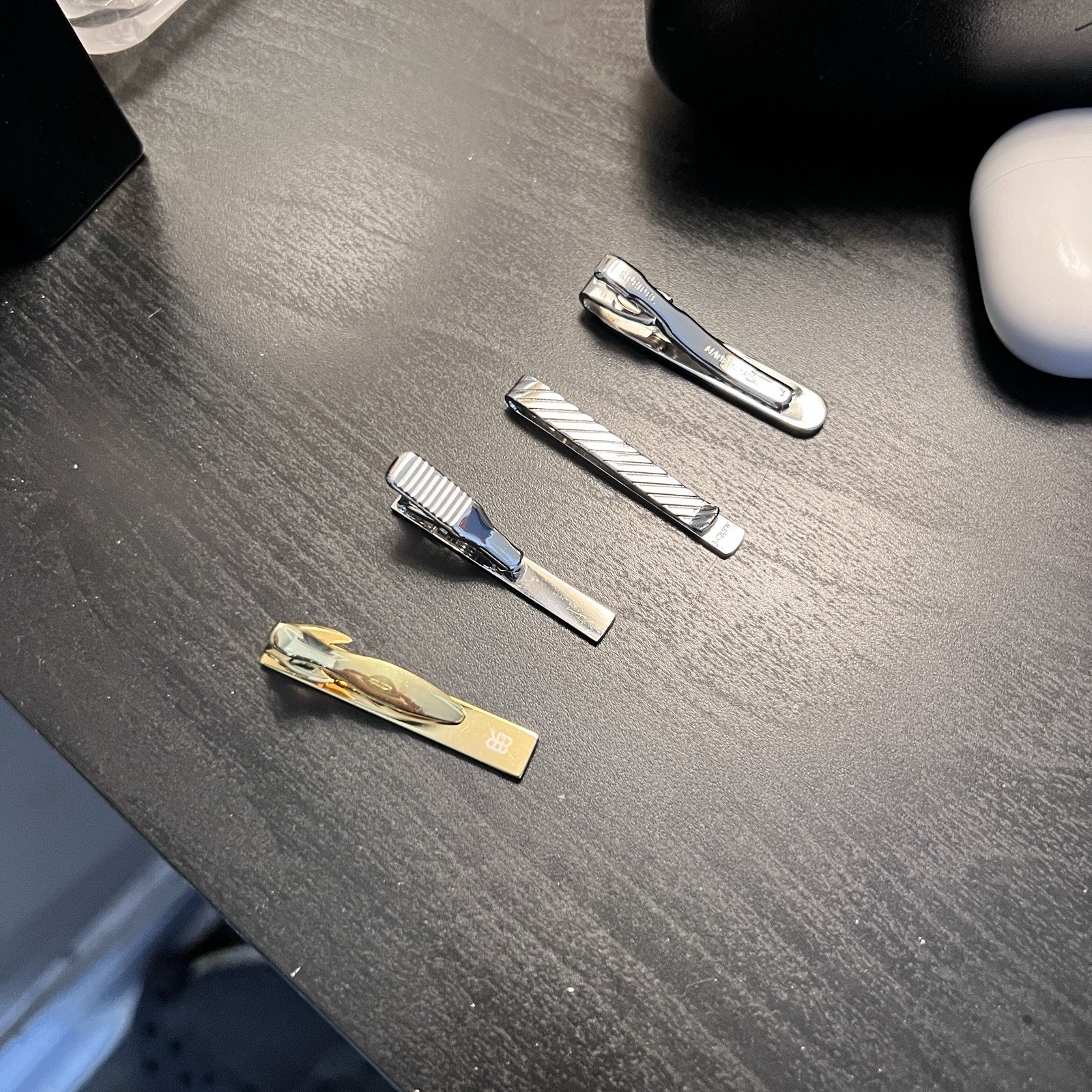 Vtg Men’s Tie Clip Bar Lot Of 4 Banana Republic J Crew Speidel Silver Gold Tone