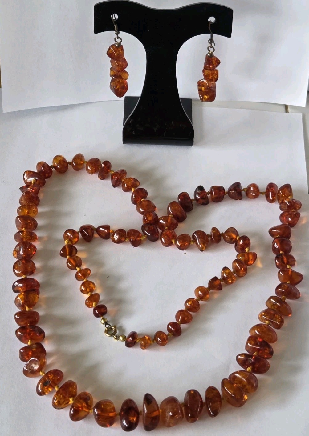 Baltic Amber Nuggets Knotted Necklace & Earrings