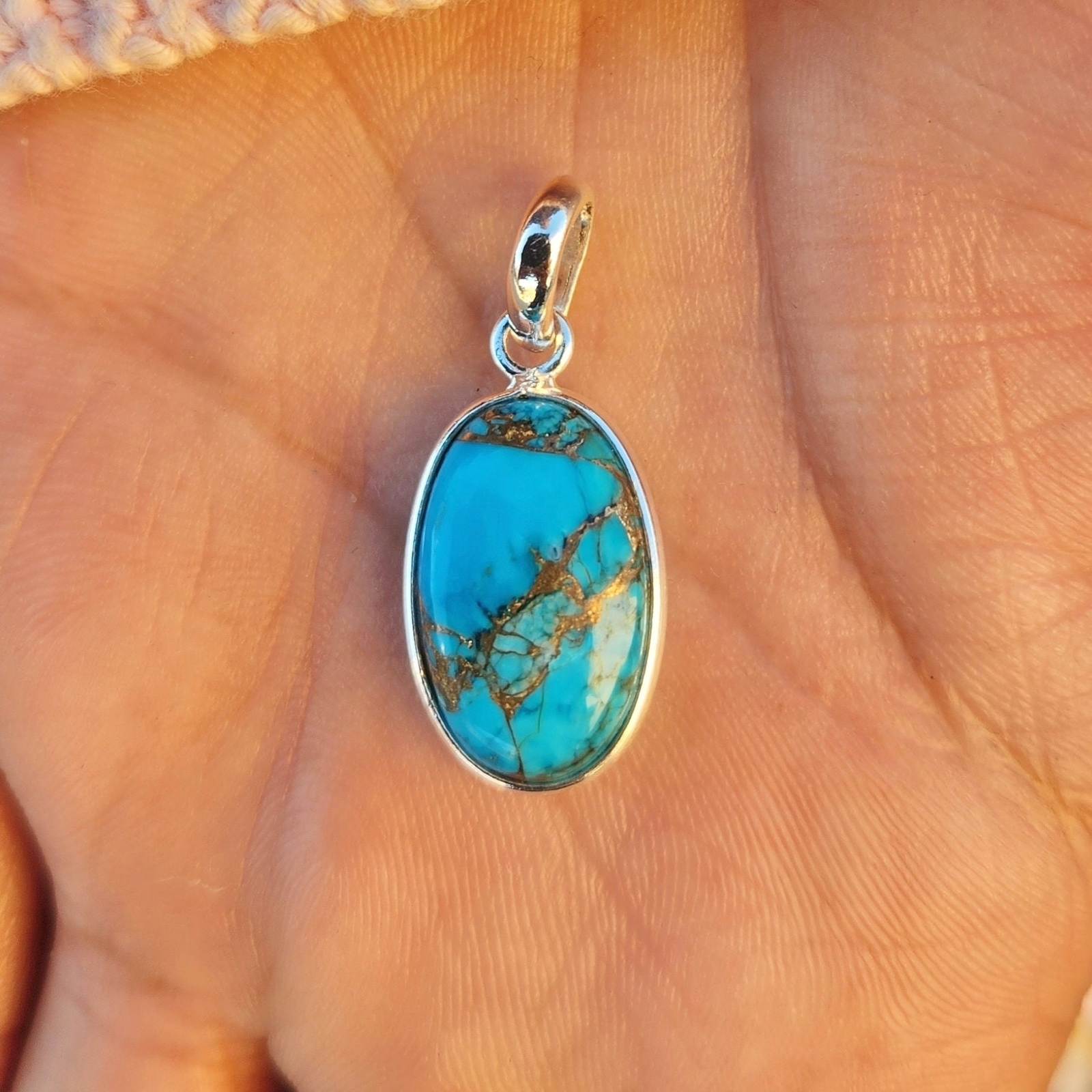 Genuine Turquoise Pendant, Sterling Silver Copper Turquoise Pendant, USA Seller