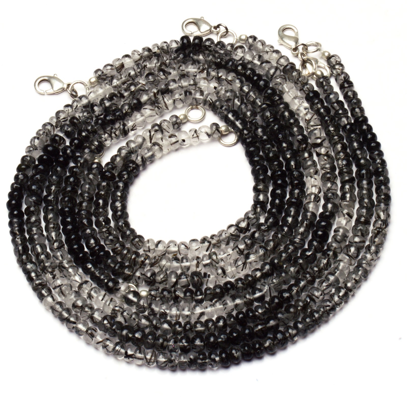 Natural Black Rutile Quartz Gem Smooth 5MM Approx. Rondelle Beads Necklace 17″
